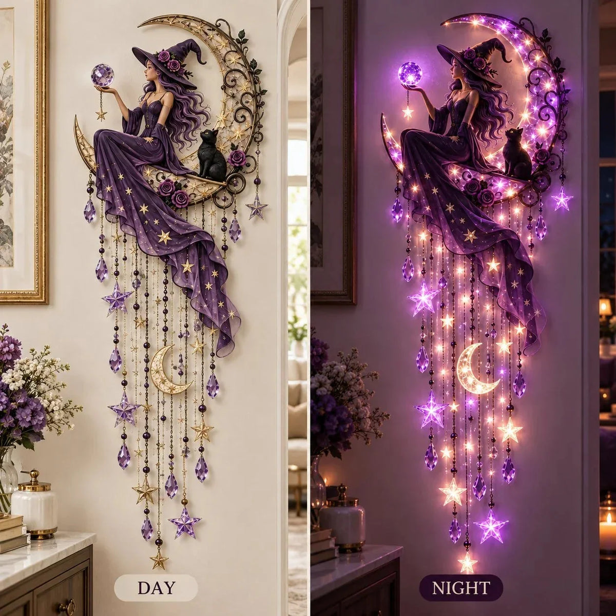 Decorative Wall Light Witch Crescent Moon Purple Glow