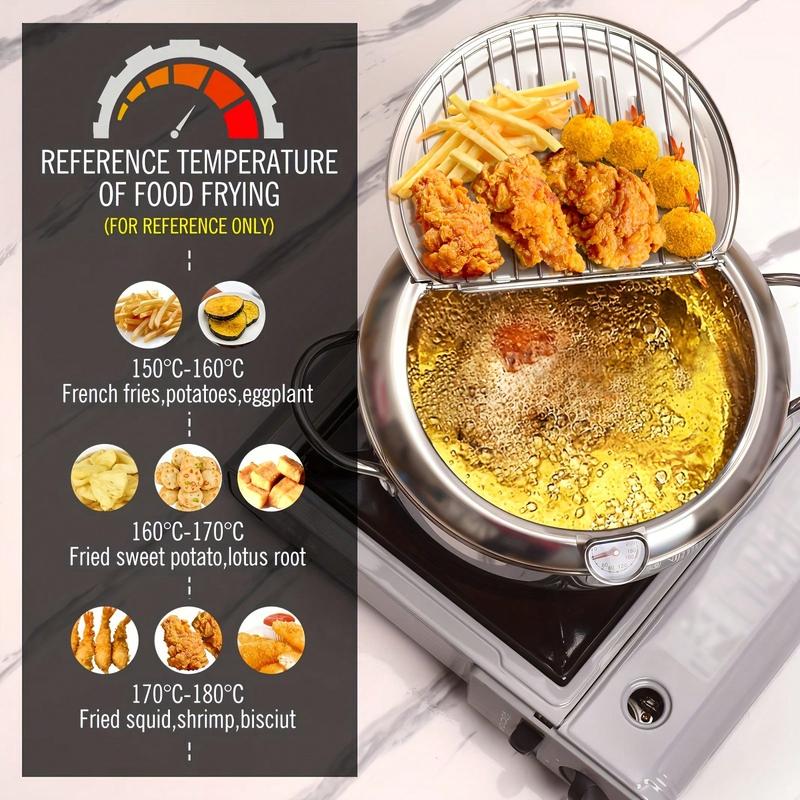 Deep Fryer Pot Stainless Steel Built-In Thermometer & Fry Basket