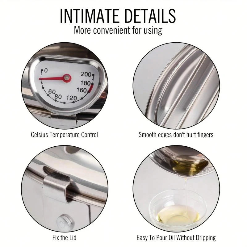 Deep Fryer Pot Stainless Steel Built-In Thermometer & Fry Basket