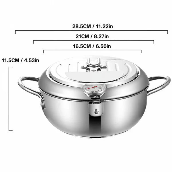 Deep Fryer Pot Stainless Steel Built-In Thermometer & Fry Basket