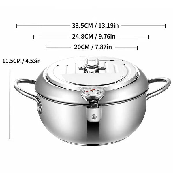 Deep Fryer Pot Stainless Steel Built-In Thermometer & Fry Basket