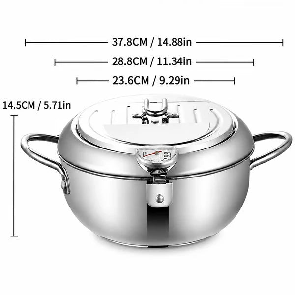 Deep Fryer Pot Stainless Steel Built-In Thermometer & Fry Basket