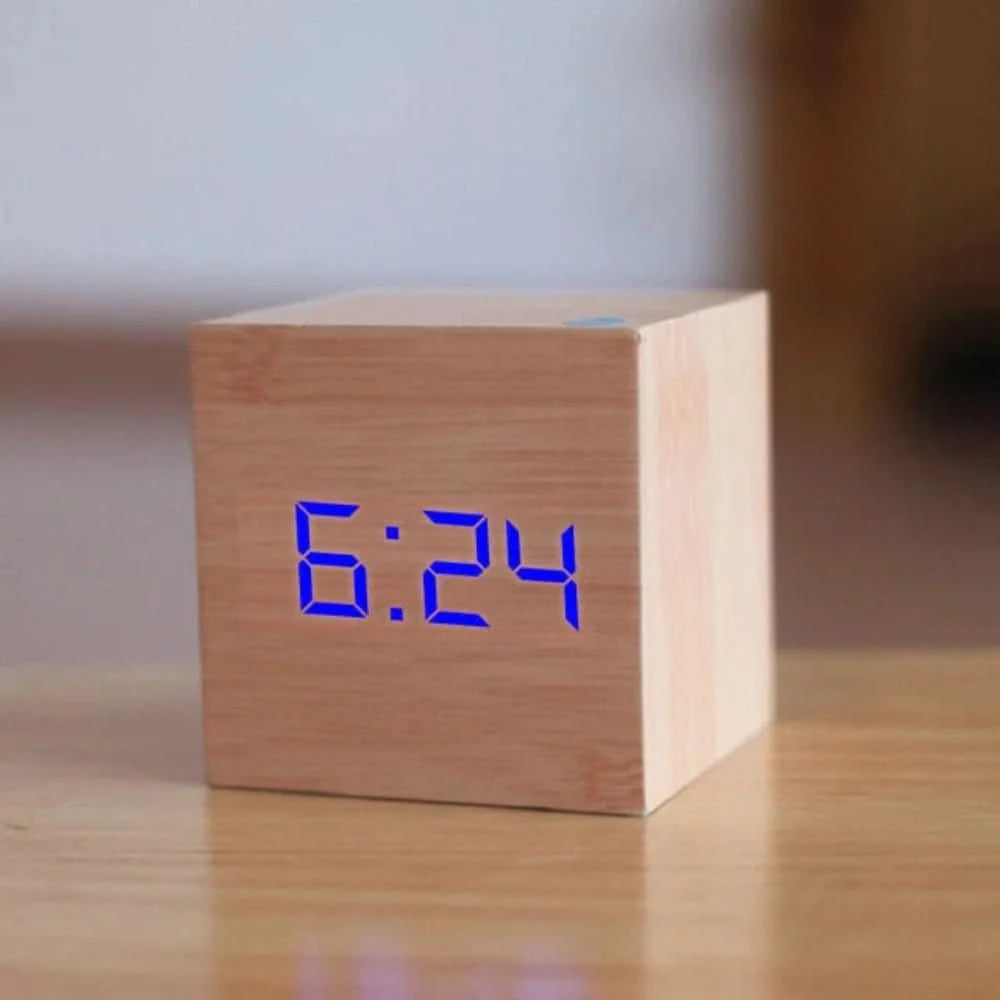Digital Alarm Clock Compact Cube Display Temperature & Date