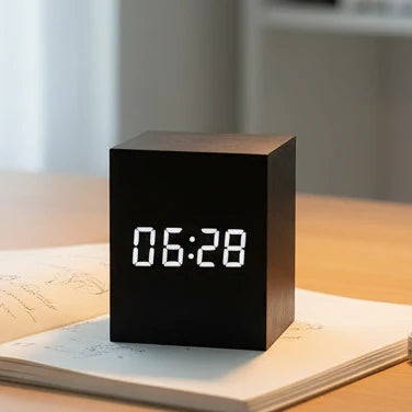Digital Alarm Clock Compact Cube Display Temperature & Date