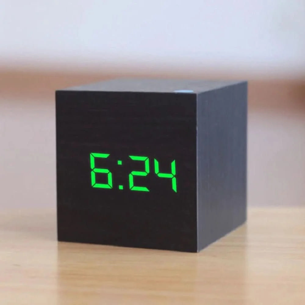 Digital Alarm Clock Compact Cube Display Temperature & Date