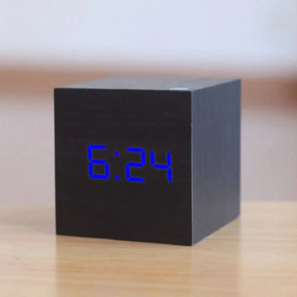 Digital Alarm Clock Compact Cube Display Temperature & Date