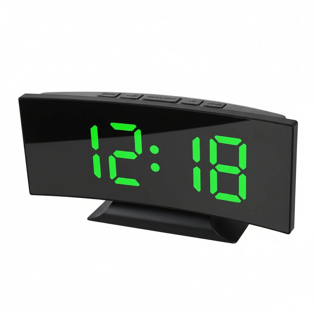 Digital Alarm Clock Large LED Display Silent Operation Mirror Finish