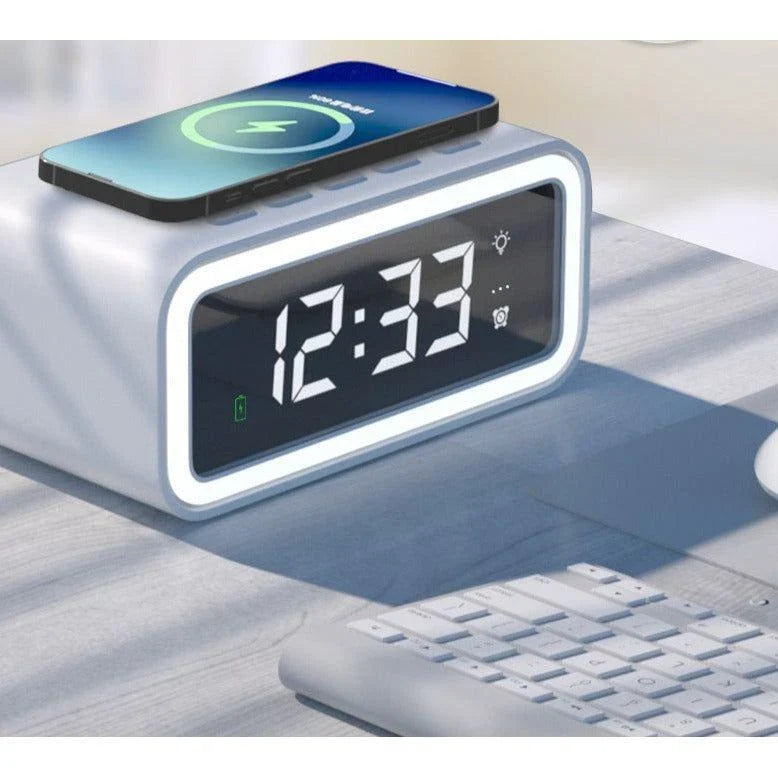 Digital Alarm Clock Qi Wireless Charging Dimmable LED Display