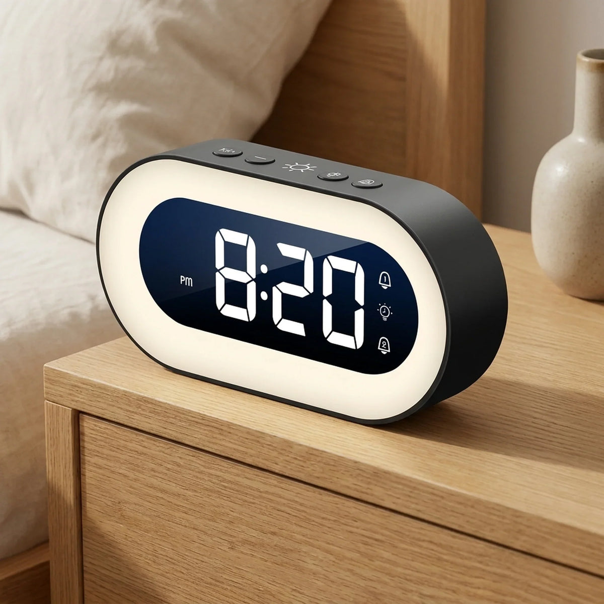 Digital Alarm Clock Rechargeable Dimmable Warm Night Light 15-Day Battery Life