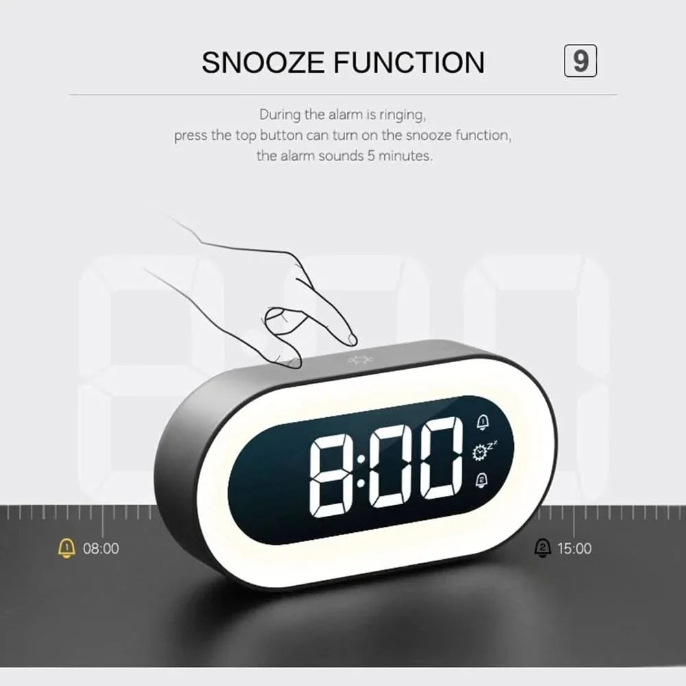 Digital Alarm Clock Rechargeable Dimmable Warm Night Light 15-Day Battery Life