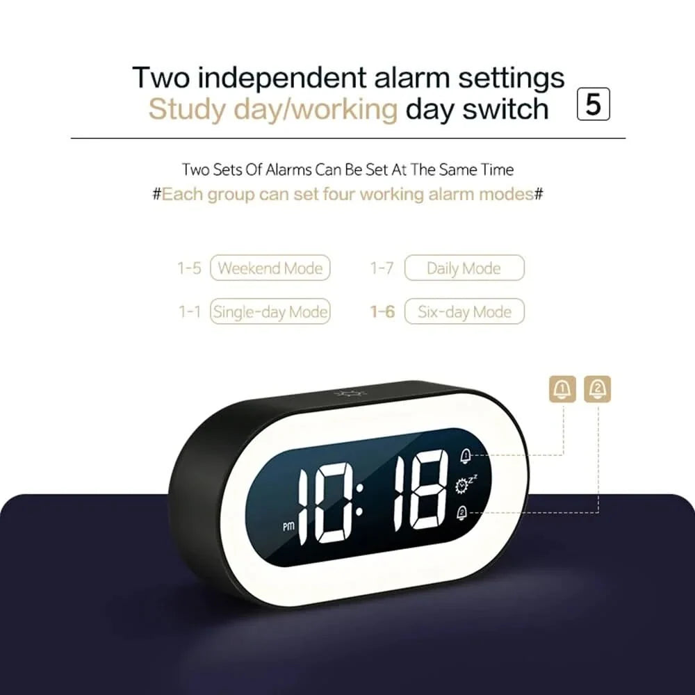 Digital Alarm Clock Rechargeable Dimmable Warm Night Light 15-Day Battery Life