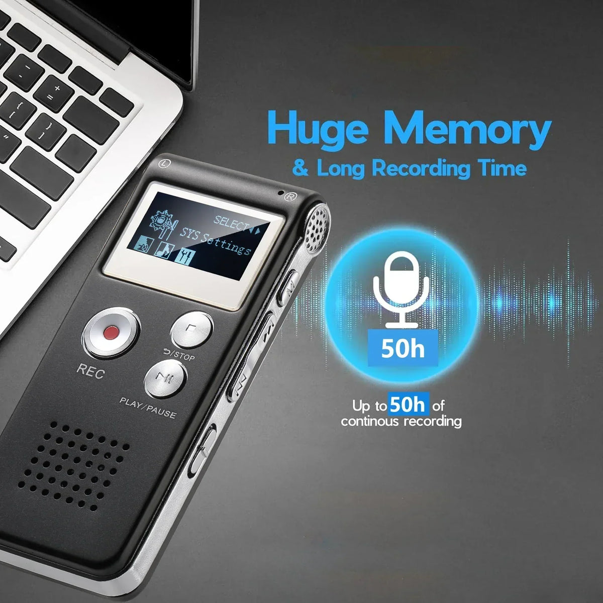 Digital Voice Recorder Voice-Activated Built-In Speaker & Headphone Playback