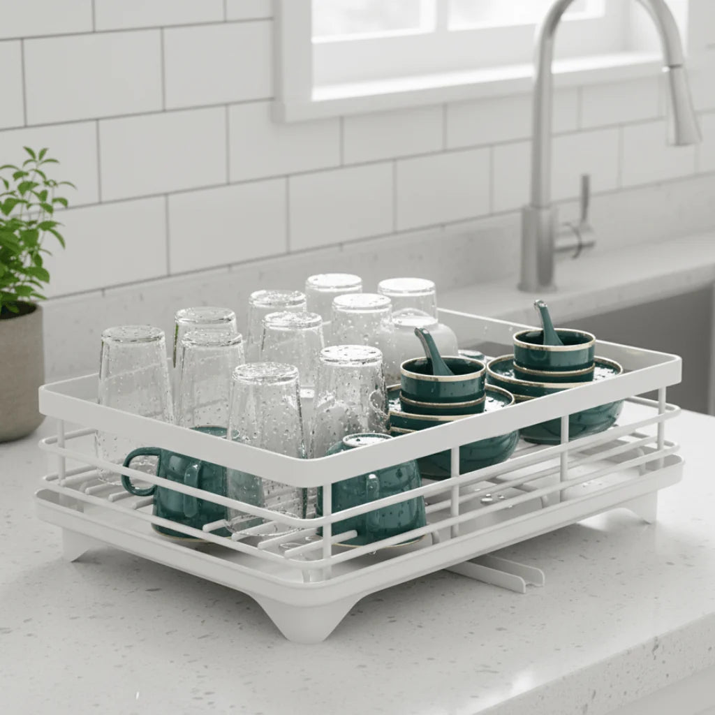 Dish Drainer Stainless Steel Space-Saving Rust-Resistant Separate Compartments