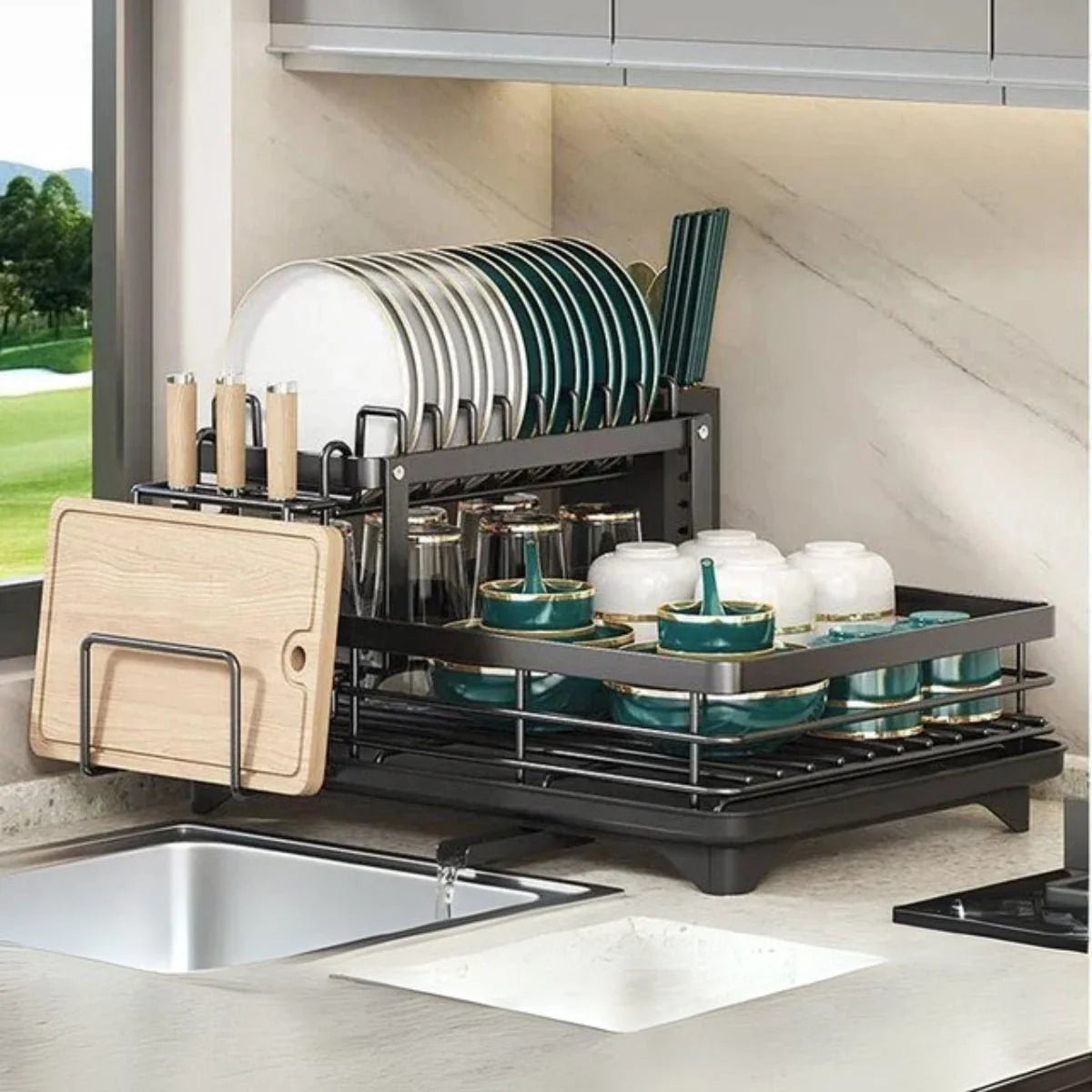 Dish Drainer Stainless Steel Space-Saving Rust-Resistant Separate Compartments