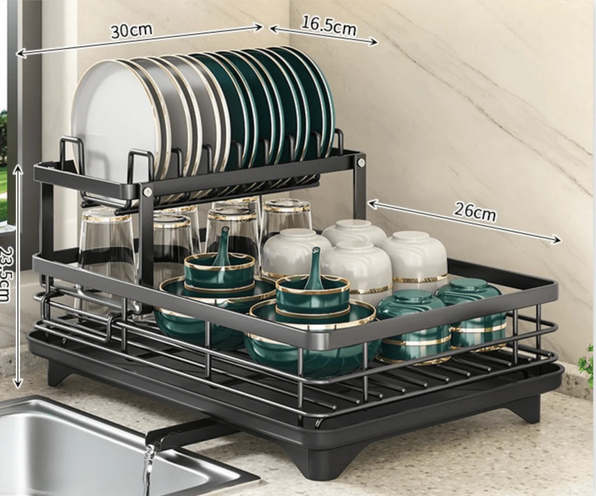 Dish Drainer Stainless Steel Space-Saving Rust-Resistant Separate Compartments