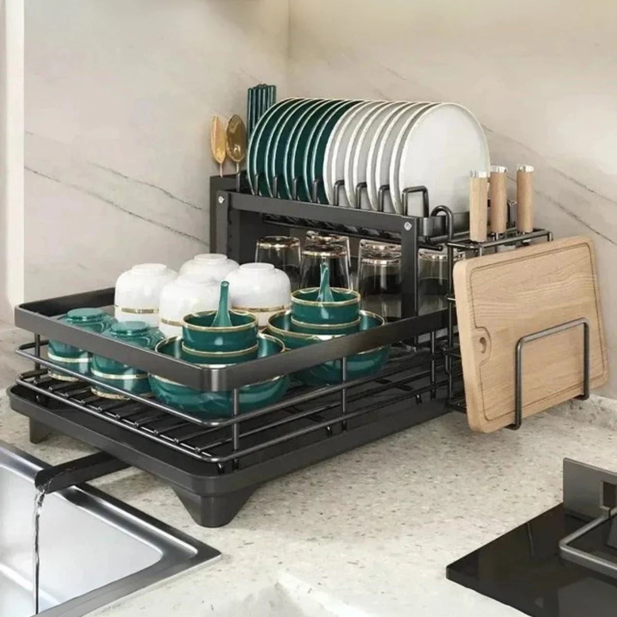 Dish Drainer Stainless Steel Space-Saving Rust-Resistant Separate Compartments