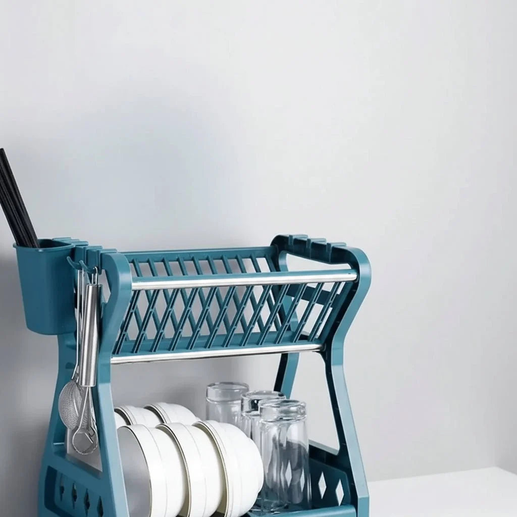 Dish Drainer Two-Tier Drip Tray & Cutlery Holder