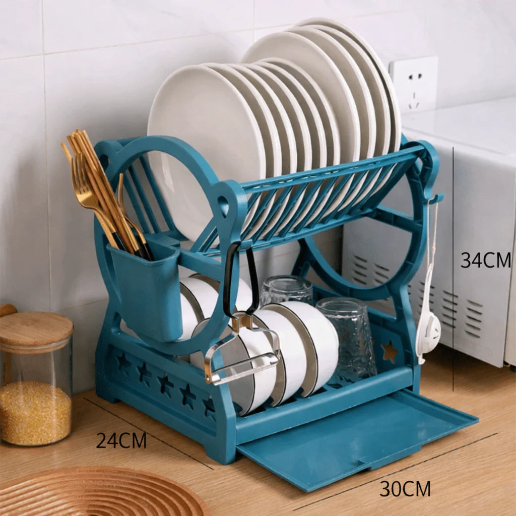Dish Drainer Two-Tier Drip Tray & Cutlery Holder