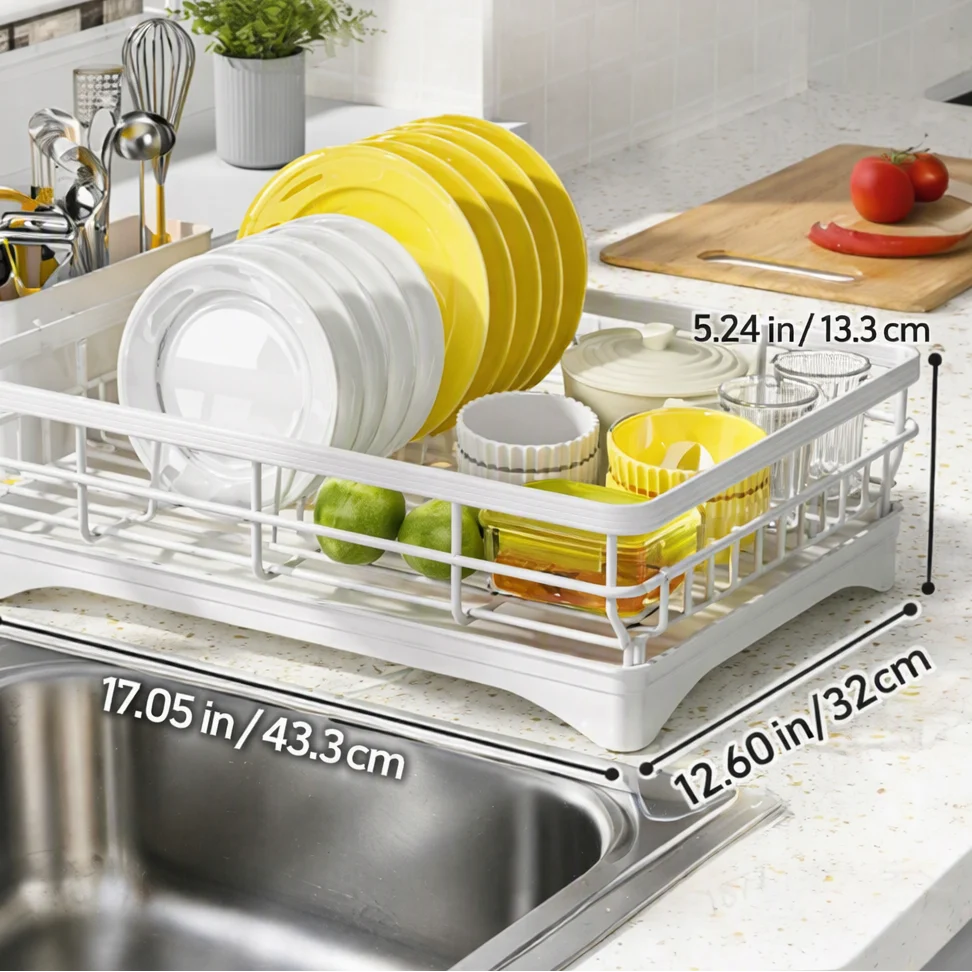 Dish Drying Rack Metal Frame Integrated Cutlery Holder Drainage Design