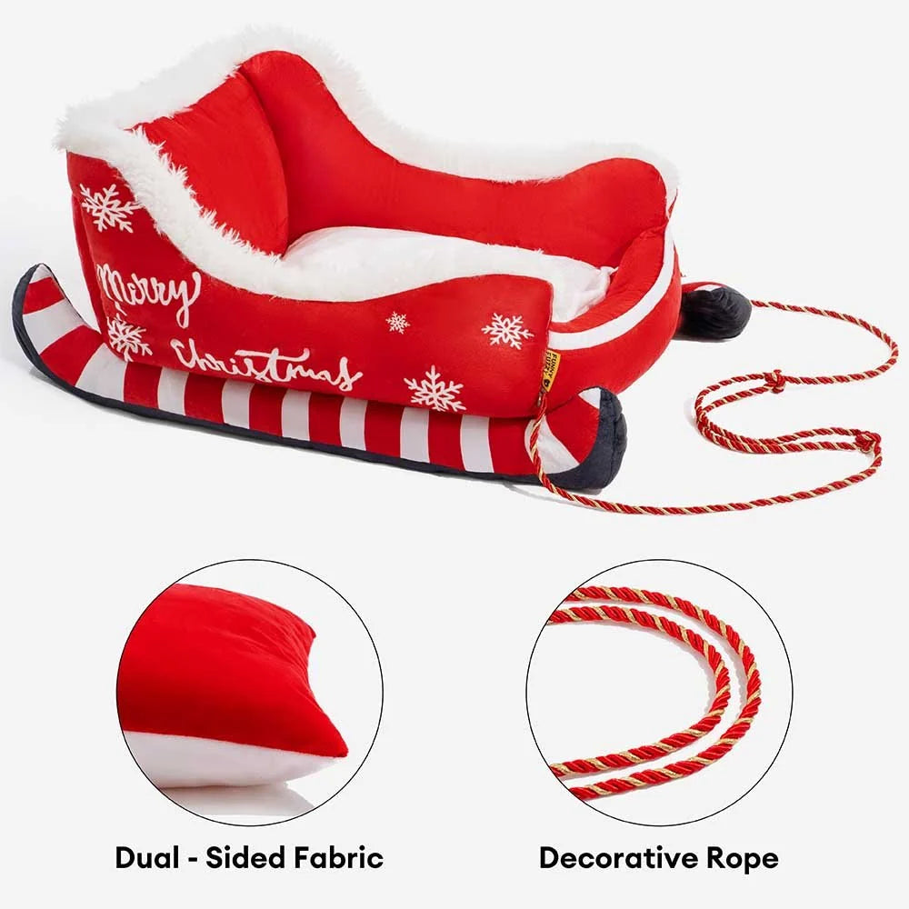 Dog Bed Christmas Sleigh Plush Velvet Non-Slip Bottom