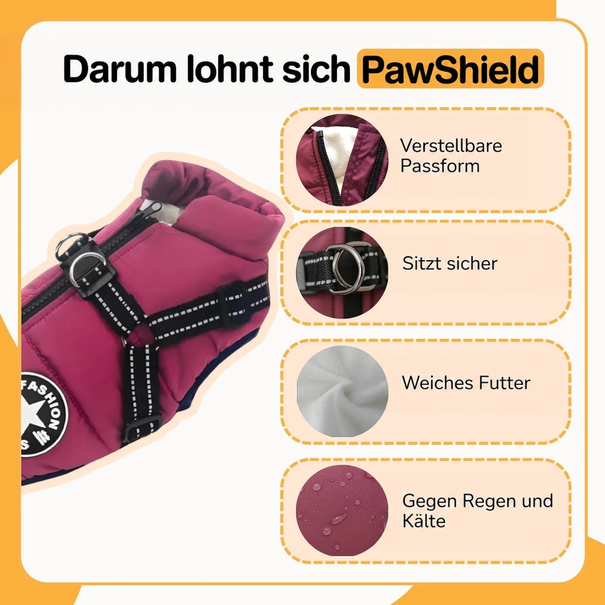 Dog Coat Padded Soft-Lined with Integrated Harness