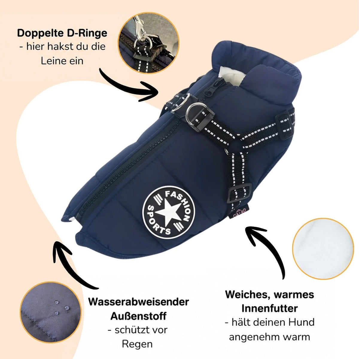 Dog Coat Padded Soft-Lined with Integrated Harness