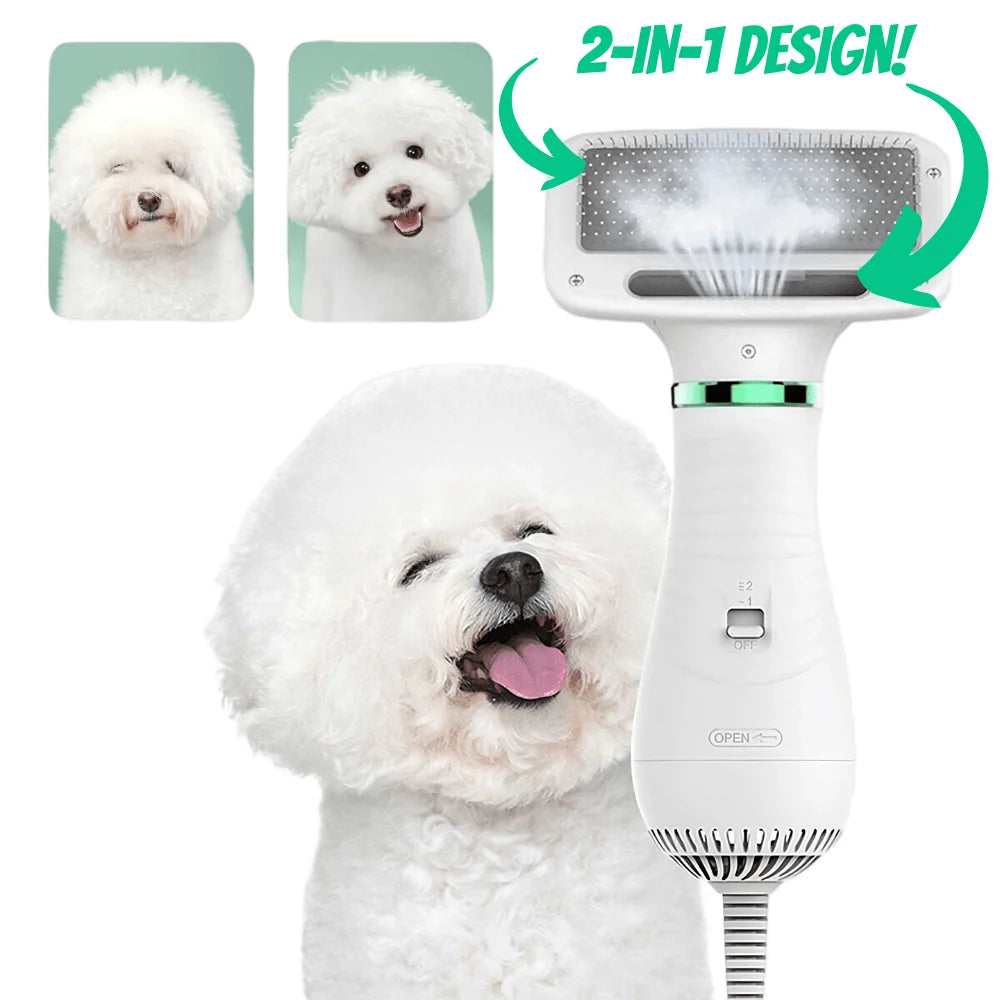 Dog Hair Dryer Brush 2-in-1 Quiet Drying & Detangling