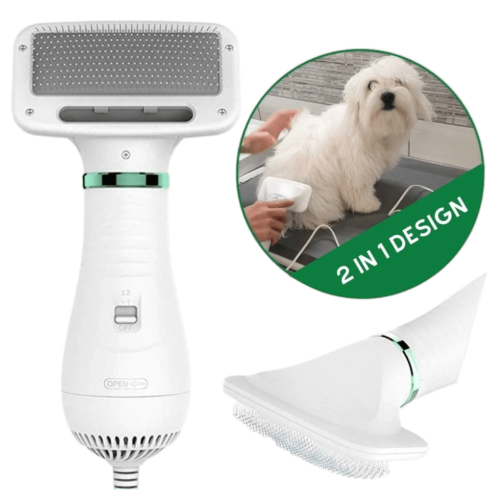 Dog Hair Dryer Brush 2-in-1 Quiet Drying & Detangling