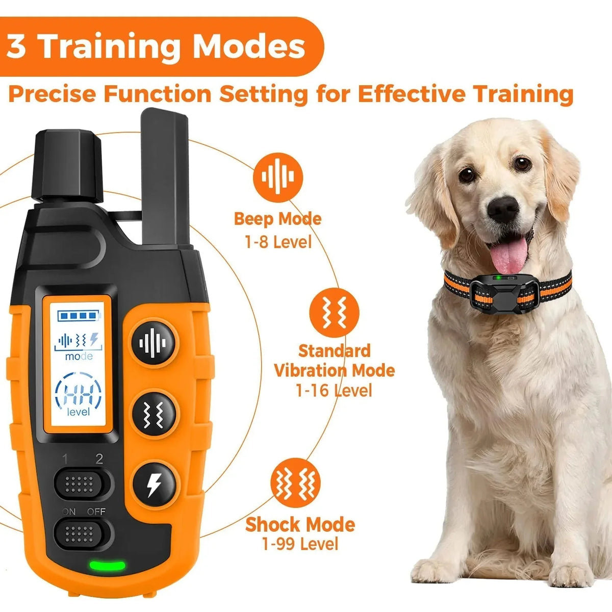 Dog Training Collar Waterproof 3 Modes 3,281 Ft Range