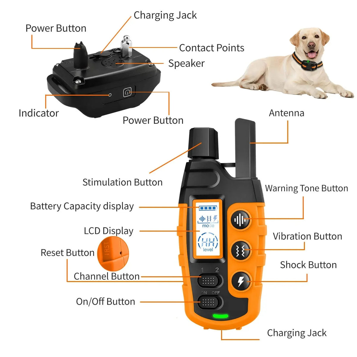 Dog Training Collar Waterproof 3 Modes 3,281 Ft Range