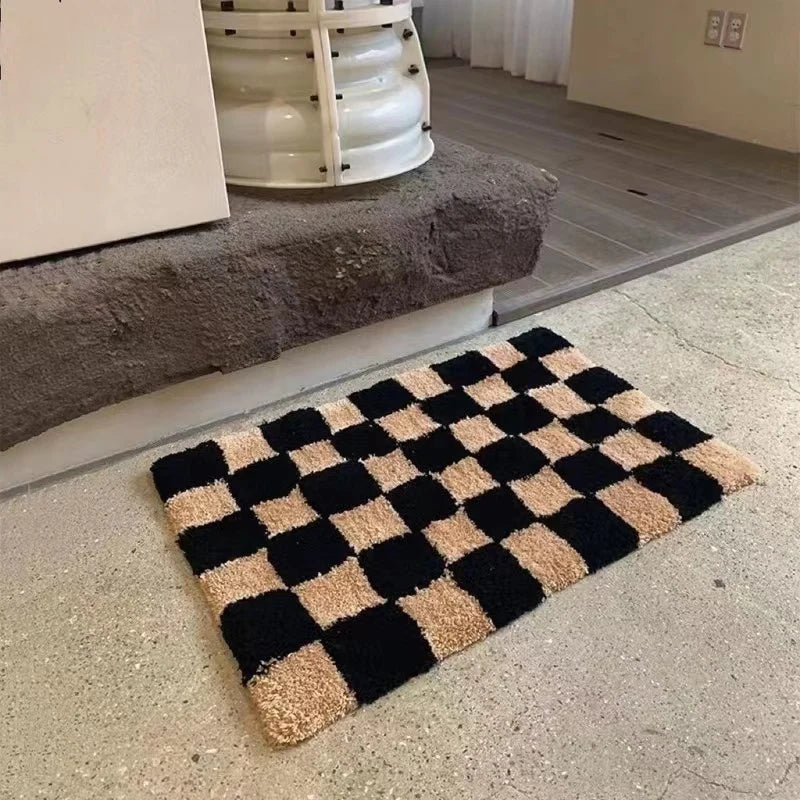 Door Mat Checkered Microfiber Absorbent Non-Slip