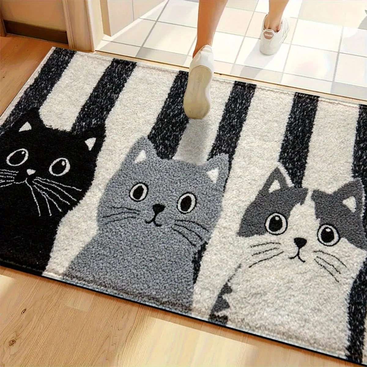 Doormat Striped Cartoon Cat Water-Resistant Surface