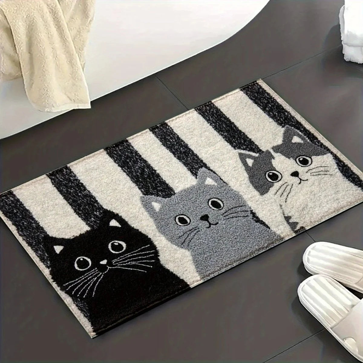 Doormat Striped Cartoon Cat Water-Resistant Surface