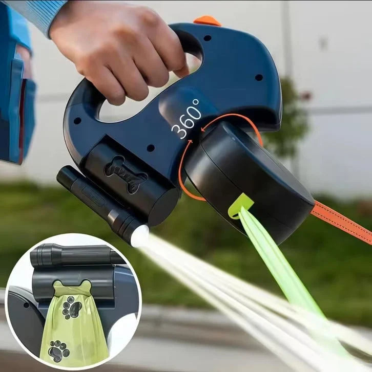 Dual Dog Leash Retractable 360° Swivel LED Light & Reflective Details