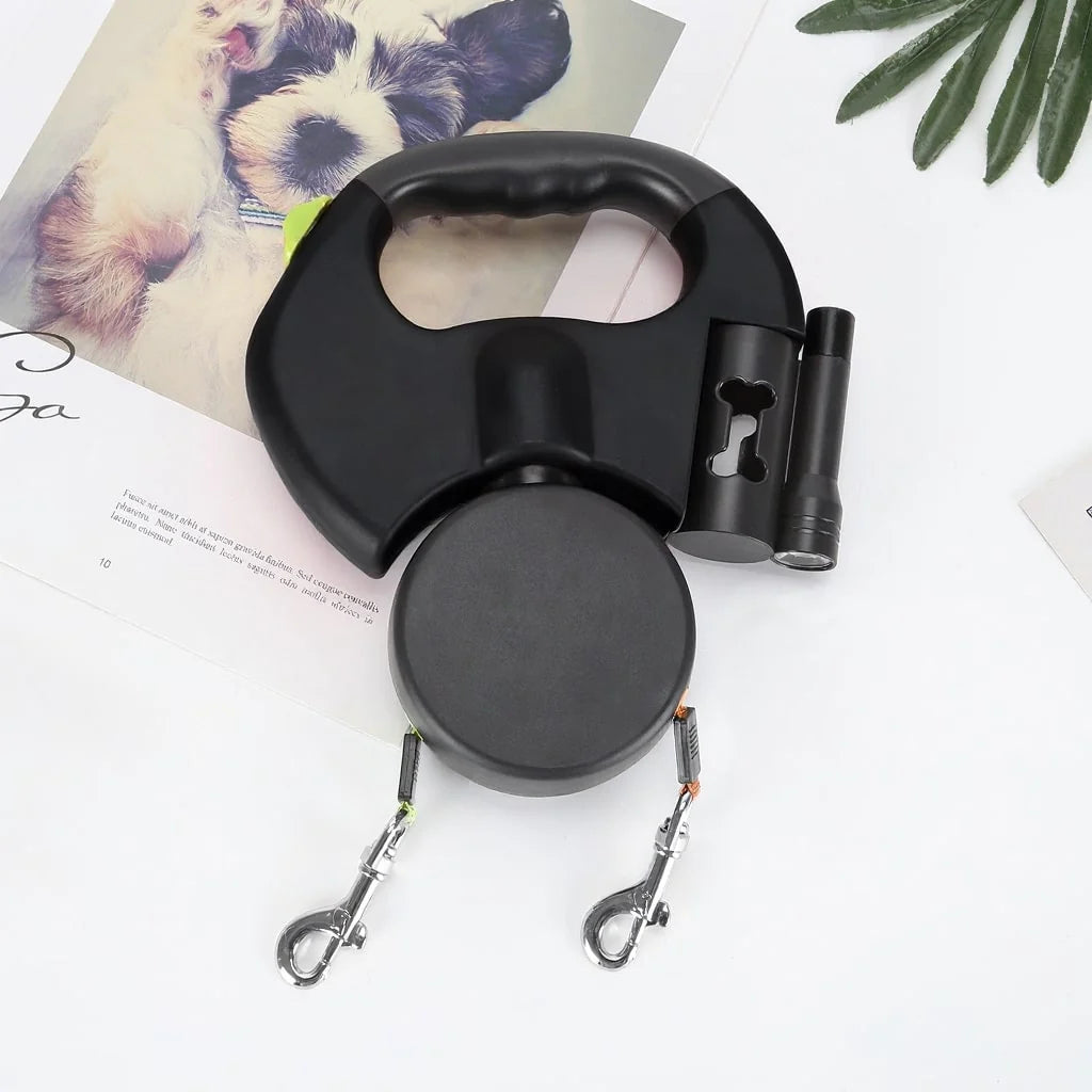 Dual Dog Leash Retractable 360° Swivel LED Light & Reflective Details