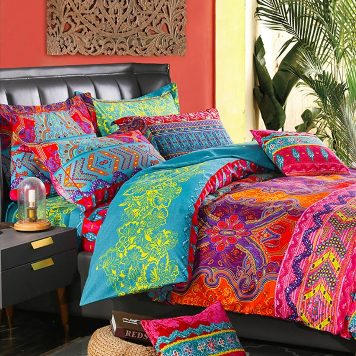 Duvet Cover Blue and Orange Zigzag Machine Washable
