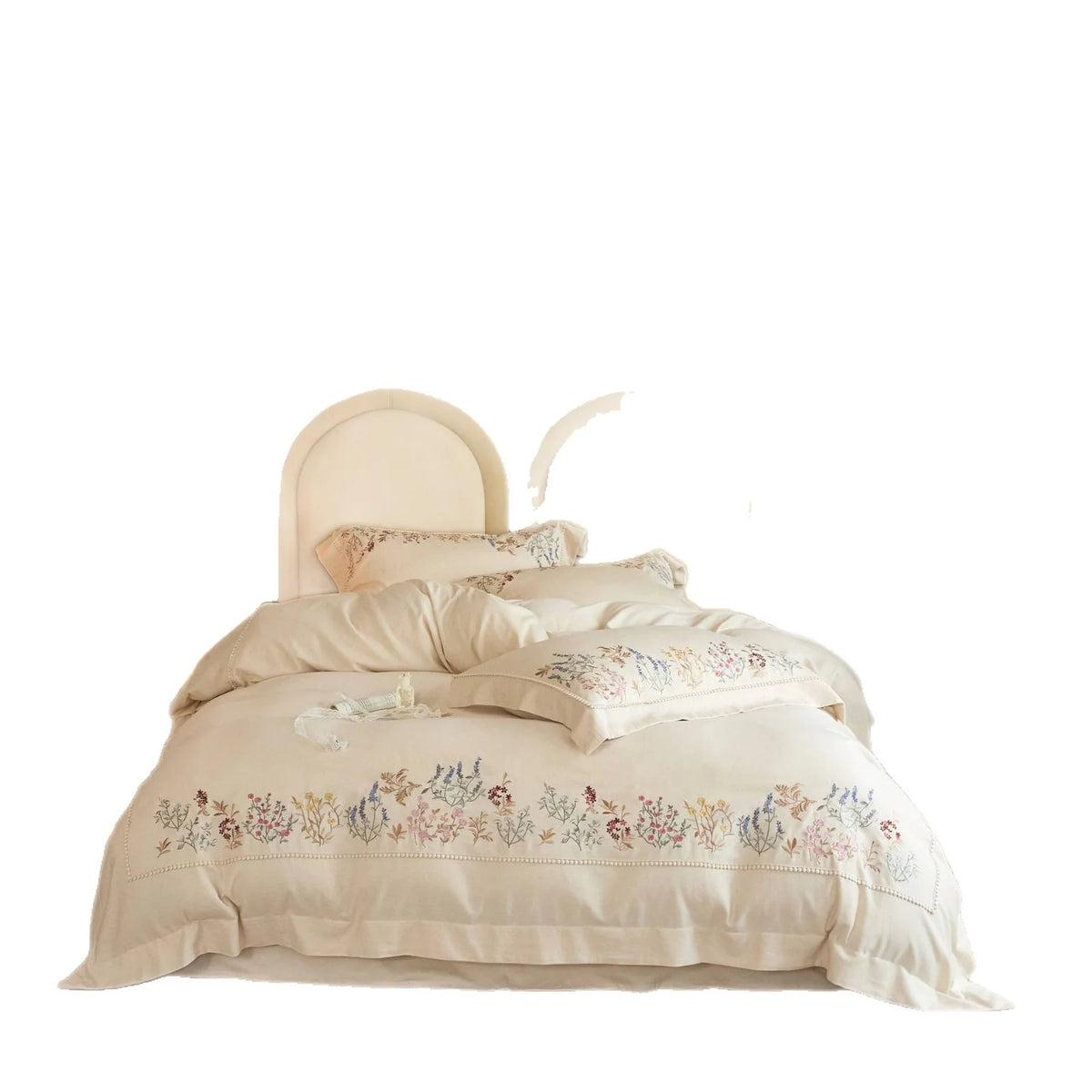 Duvet Cover Set Cotton Floral Embroidered 4-Piece