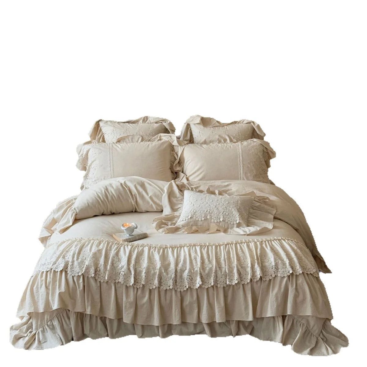 Duvet Cover Set Cotton-Linen Ruffles & Lace 4-Piece