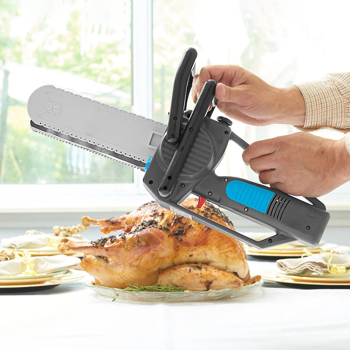 Electric Carving Knife 100W Stainless Steel Blades Removable Safety Guard