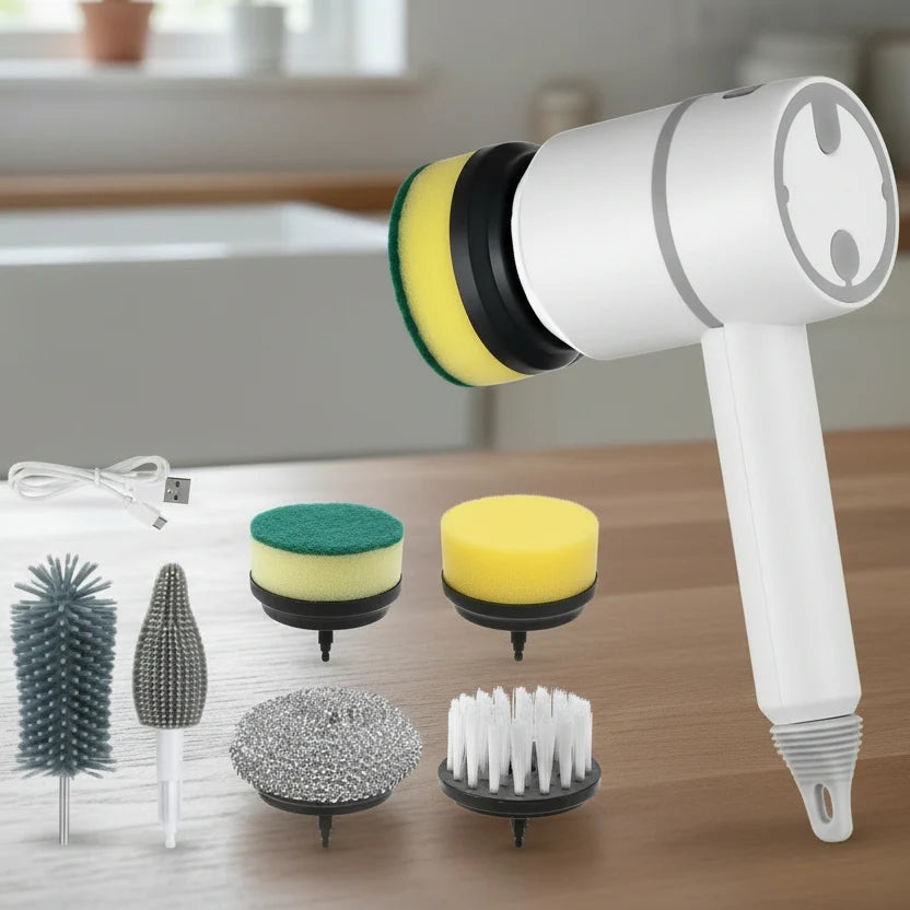 Electric Cleaning Brush Cordless Interchangeable Heads 3 Speeds