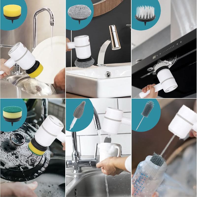 Electric Cleaning Brush Cordless Interchangeable Heads 3 Speeds