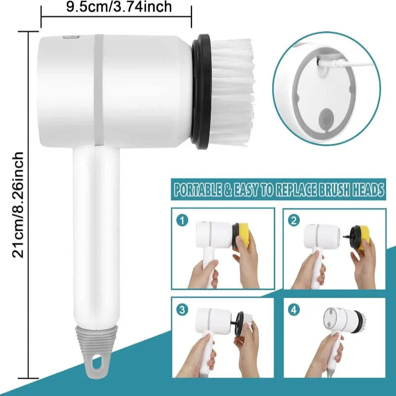 Electric Cleaning Brush Cordless Interchangeable Heads 3 Speeds