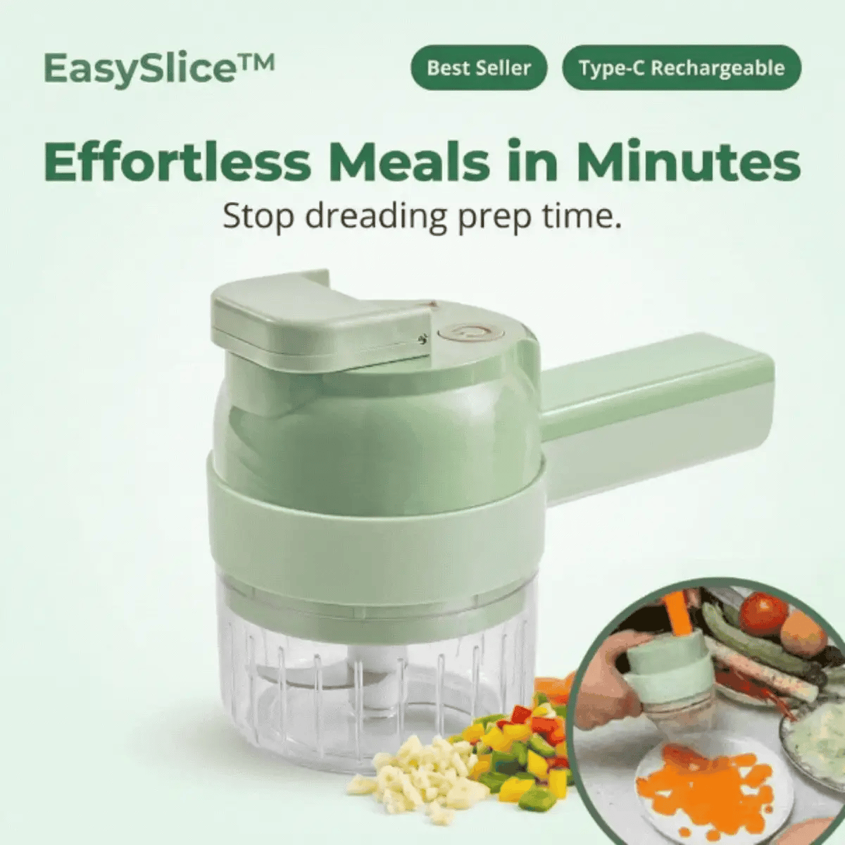 Electric Food Chopper USB-C Rechargeable Stainless Steel Blades