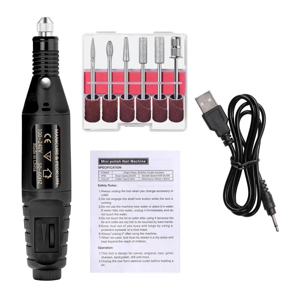 Electric Manicure & Pedicure Set 6 Attachments Adjustable Speed