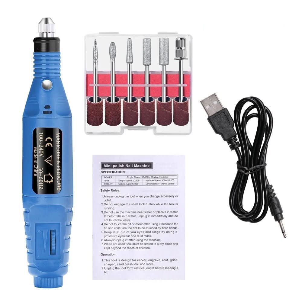 Electric Manicure & Pedicure Set 6 Attachments Adjustable Speed