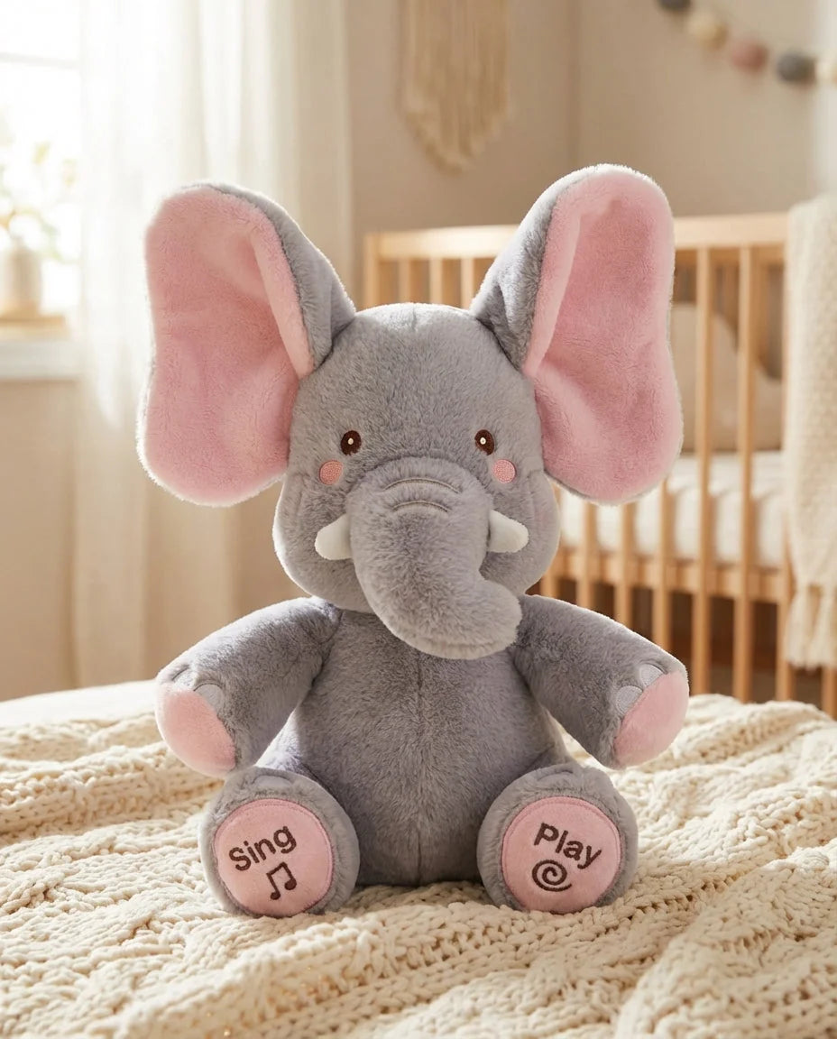 Elephant Plush Toy Interactive Peekaboo & Sing-Along Modes Moving Ears