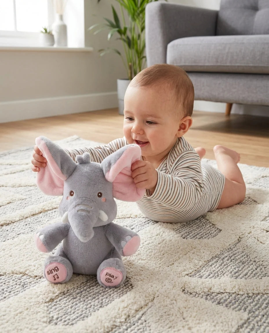 Elephant Plush Toy Interactive Peekaboo & Sing-Along Modes Moving Ears