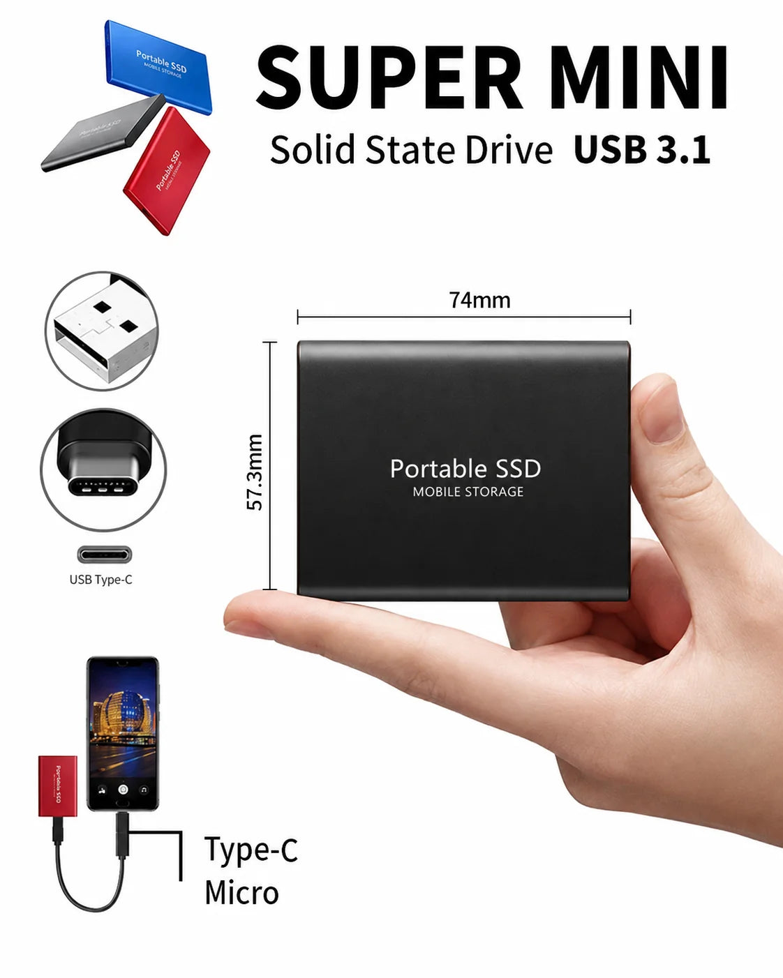 External SSD 128TB Shock-Resistant Up to 540 MB/s