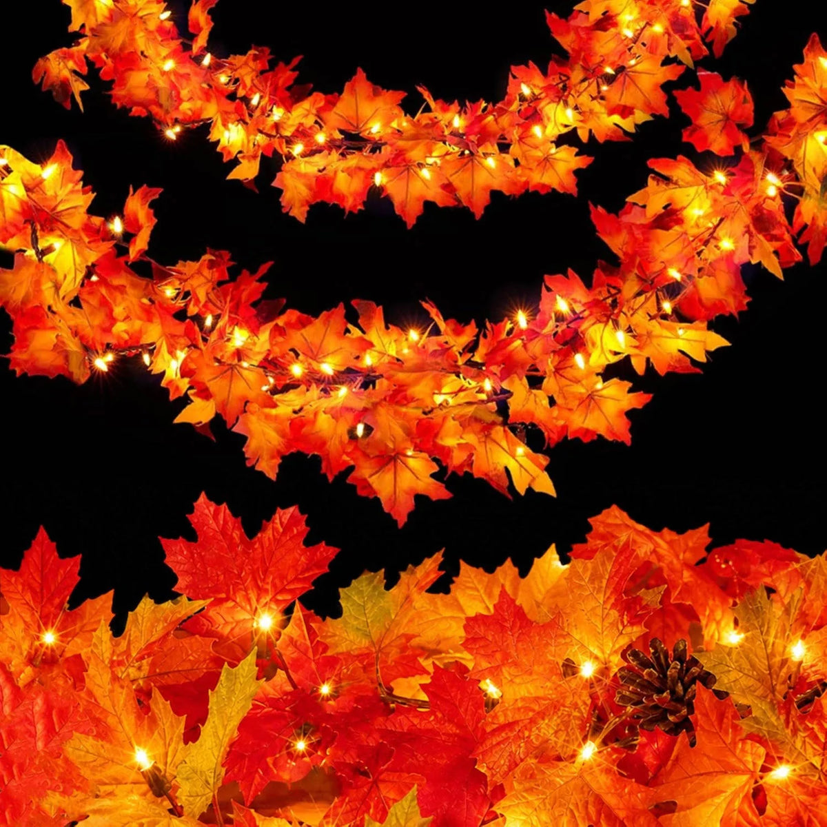 Fall Garland With Lights 50 Orange Bulbs 9 Ft