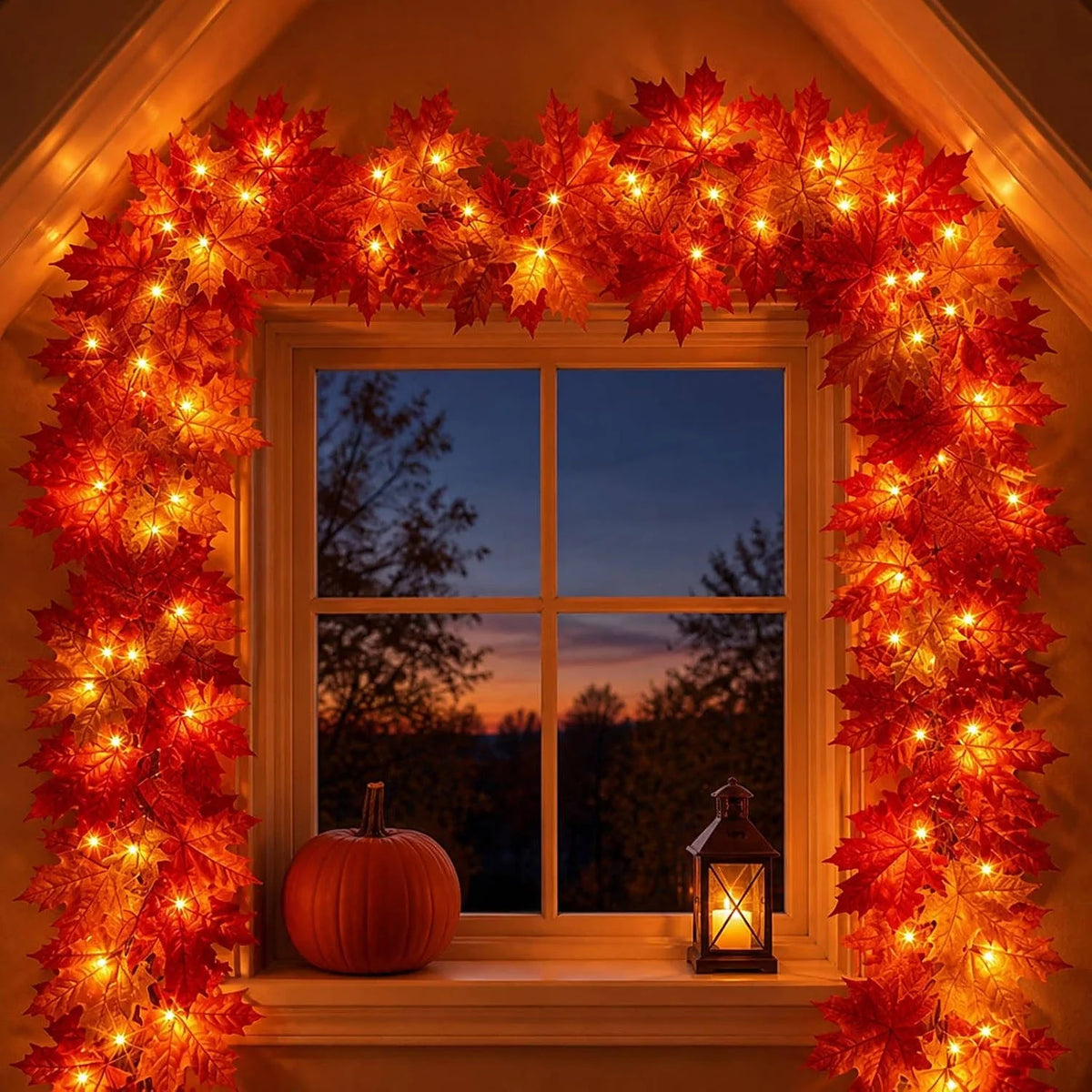 Fall Garland With Lights 50 Orange Bulbs 9 Ft